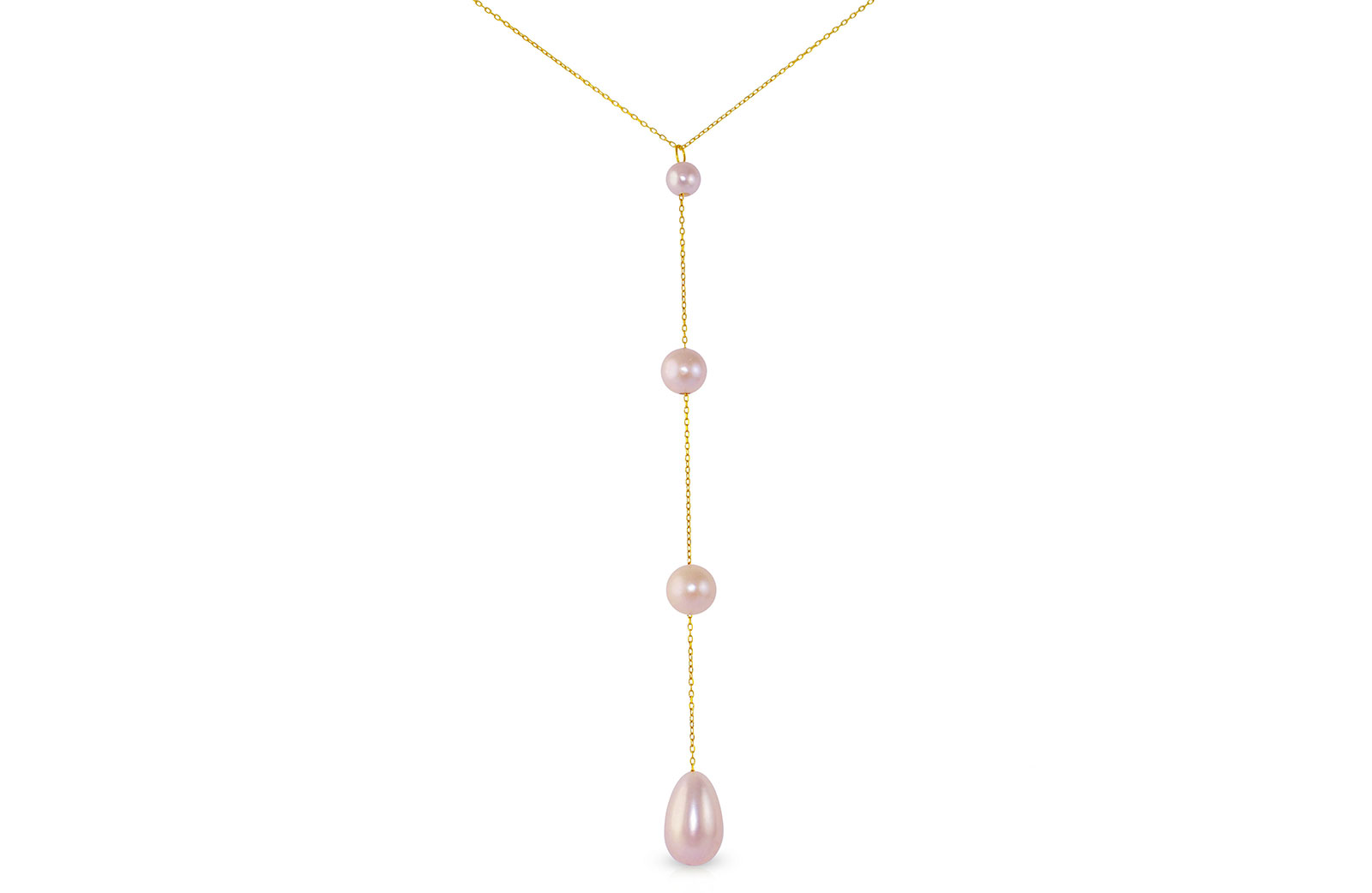 Vera Perla 10K Solid Gold Purple Gradual Built-in with Drop Pearl Necklace